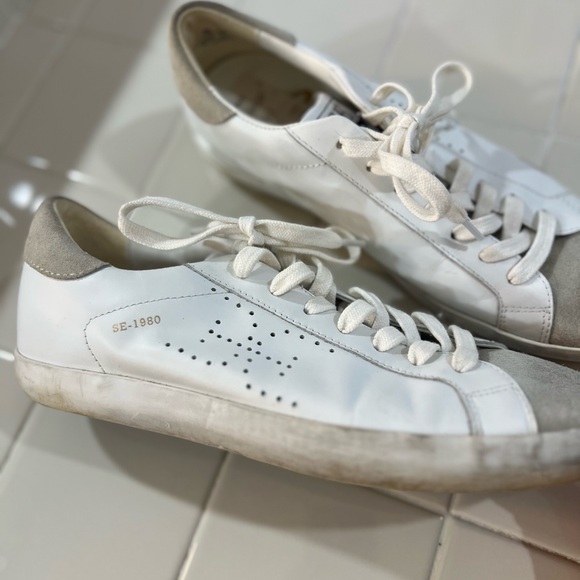 Sam Edelman Sz 9 Aubrie "Golden Goose Look" White /Greige Leather Sneakers - Picture 5 of 6